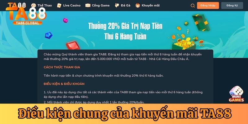 Thông tin về điều kiện khuyến mãi của TA88