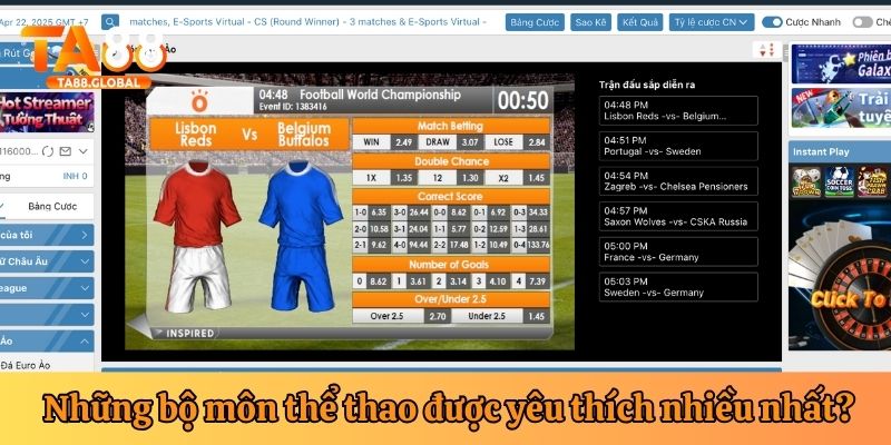 Các bộ môn thể thao được yêu thích nhất tại TA88
