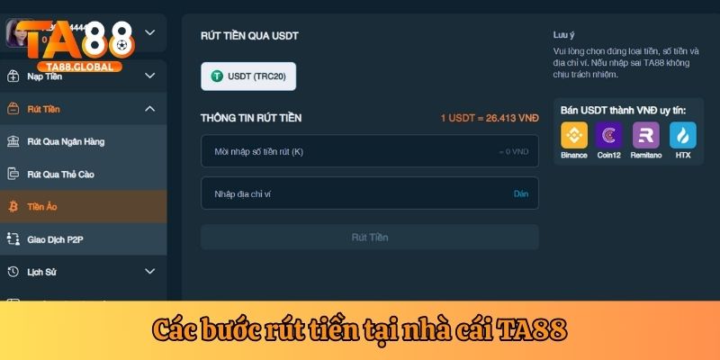 Các bước rút tiền TA88 nhanh chóng