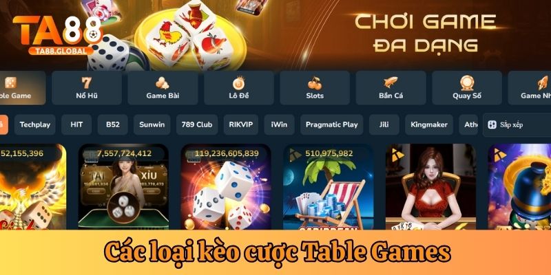 Có các kèo cược Table Games nào trên TA88?