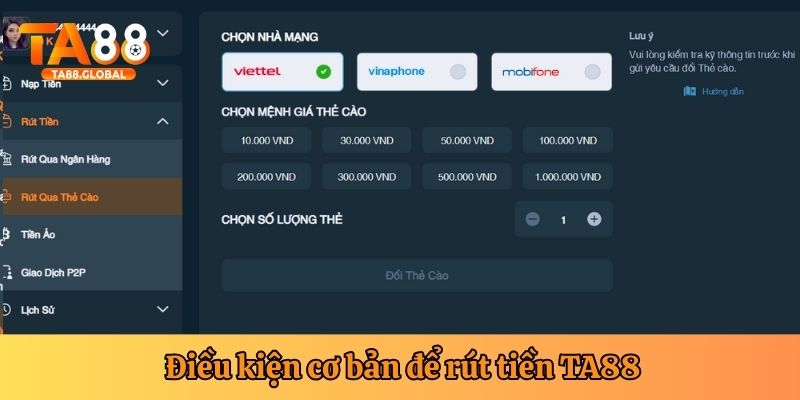 Điều kiện rút tiền tại nhà cái TA88