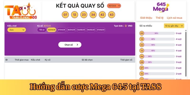Hướng dẫn cược Mega 645 tại nhà cái TA88