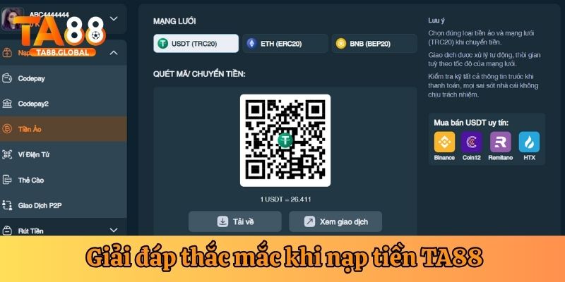 Những giải đáp về vấn đề nạp tiền tại TA88