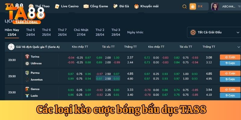 Những loại kèo cược bóng bầu dục tại nhà cái TA88